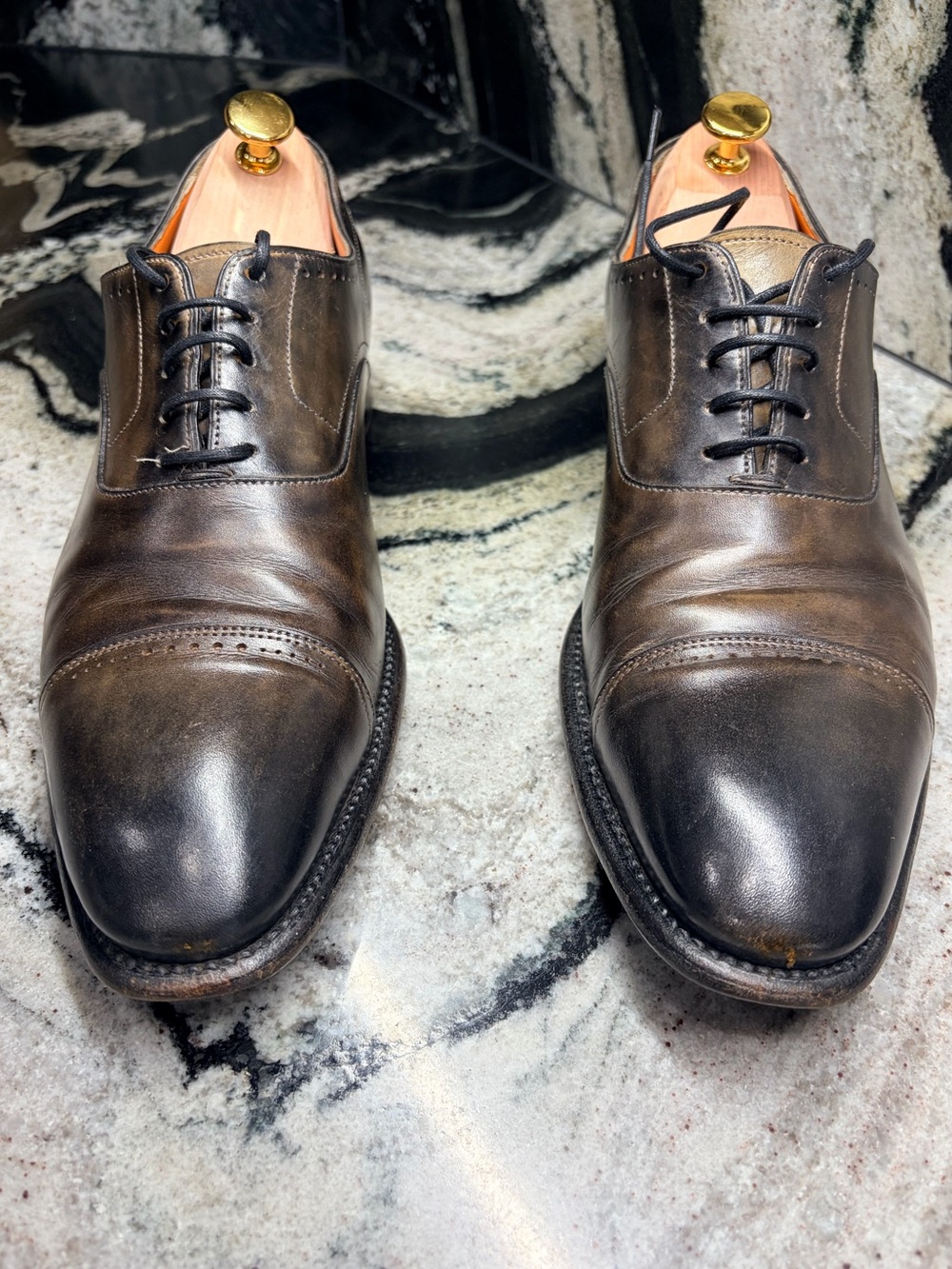 Santoni Fatte a Mano Museum Brown Cap Toe Oxford UK 9.5 US 10.5 Handmade - Picture 2 of 12